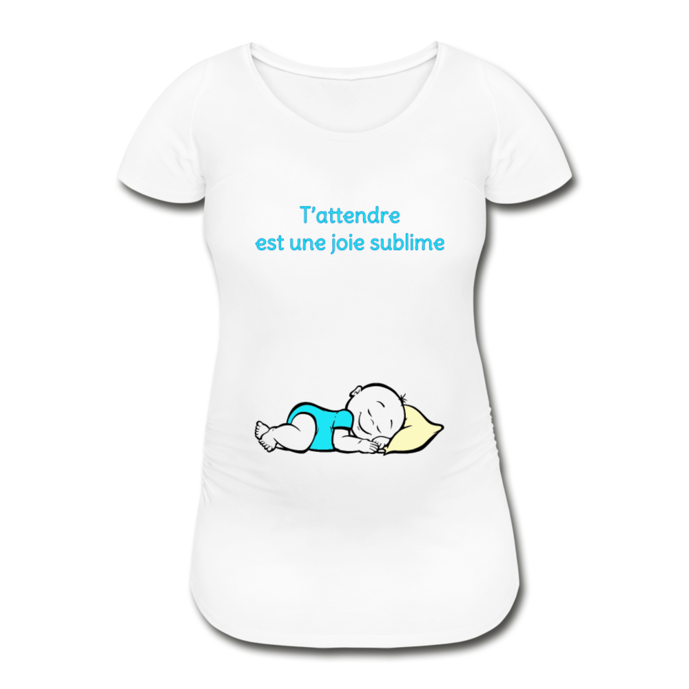 Doux Rêveur – T’attendre est une joie sublime – Dessin Bleu - T-shirt Blanc - white