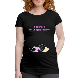 Doux Rêveur – T’attendre est une joie sublime – Dessin Rose - T-shirt Noir - black