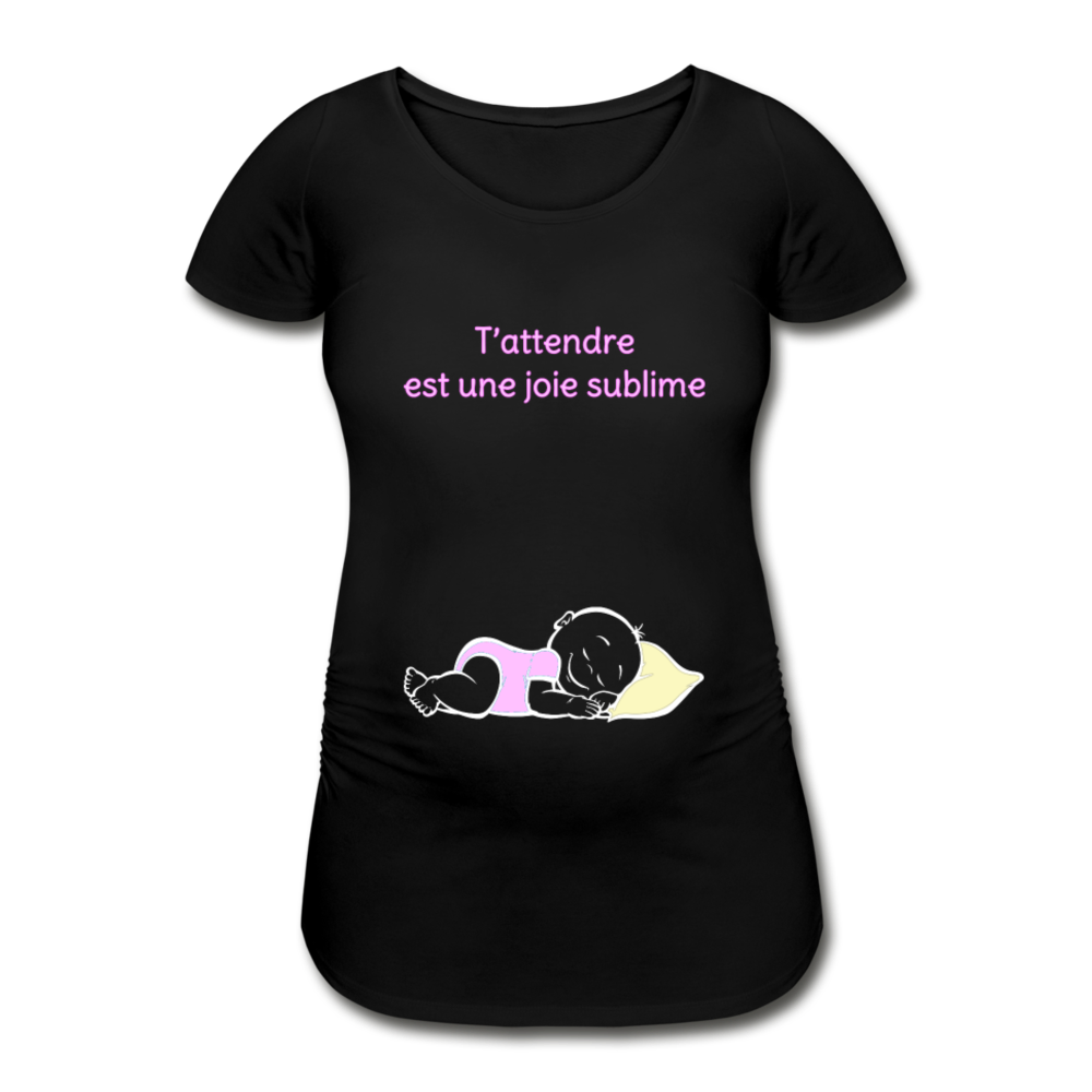 Doux Rêveur – T’attendre est une joie sublime – Dessin Rose - T-shirt Noir - black