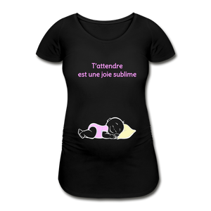 Doux Rêveur – T’attendre est une joie sublime – Dessin Rose - T-shirt Noir - black